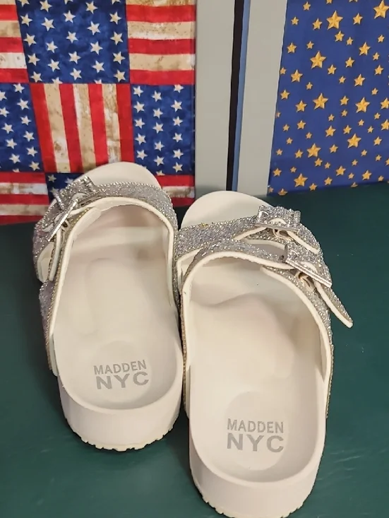 **Girls' Silver Sparkle Dual-Buckle Slide Sandals** - Picture 3 of 7